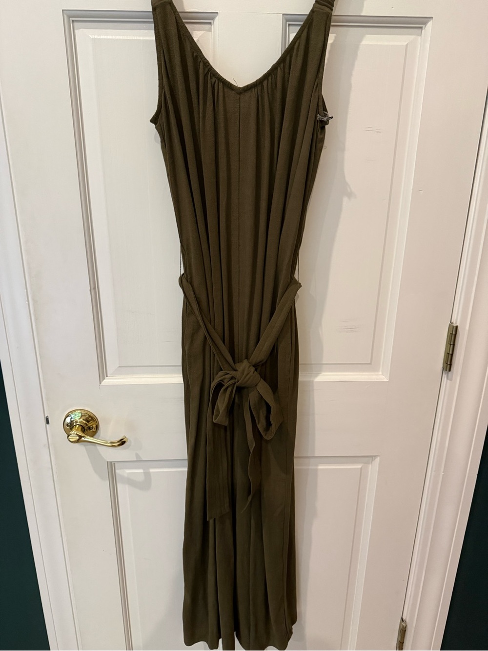 nine britton Olive Green Sleeveless Jumpsuit with Tie Waist